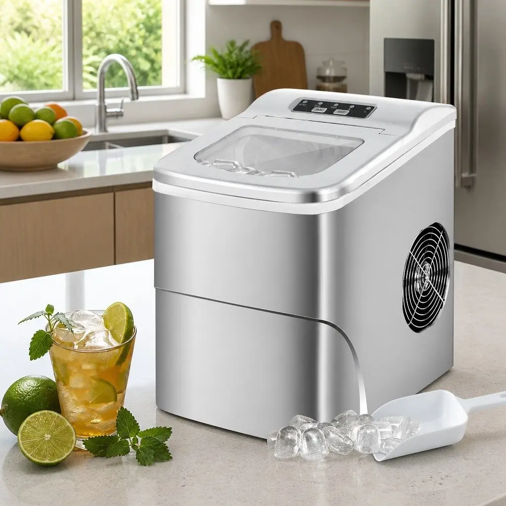 Portable Ice Maker Silver Compact 12kg Daily Production Bullet-Shaped