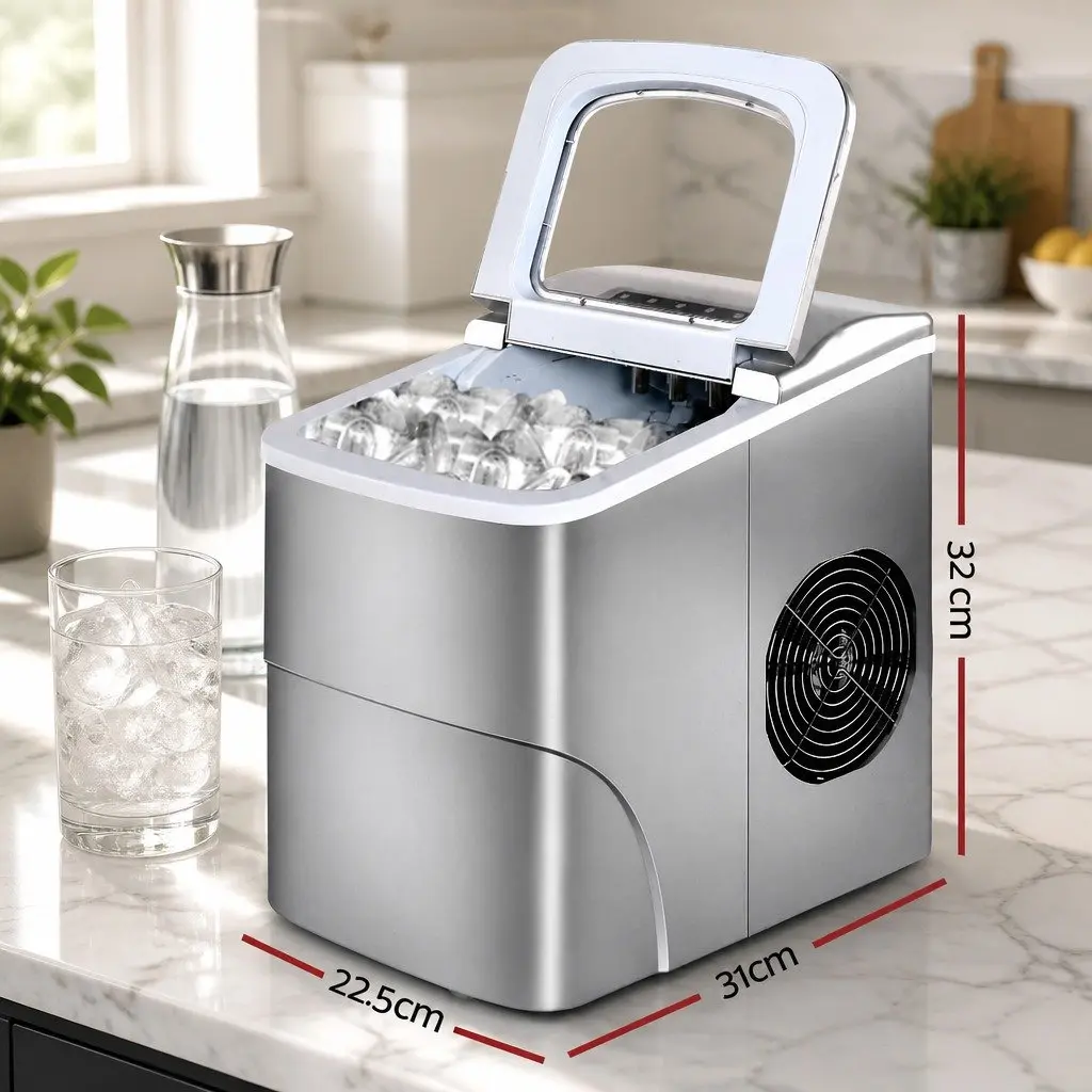 Portable Ice Maker Silver Compact 12kg Daily Production Bullet-Shaped