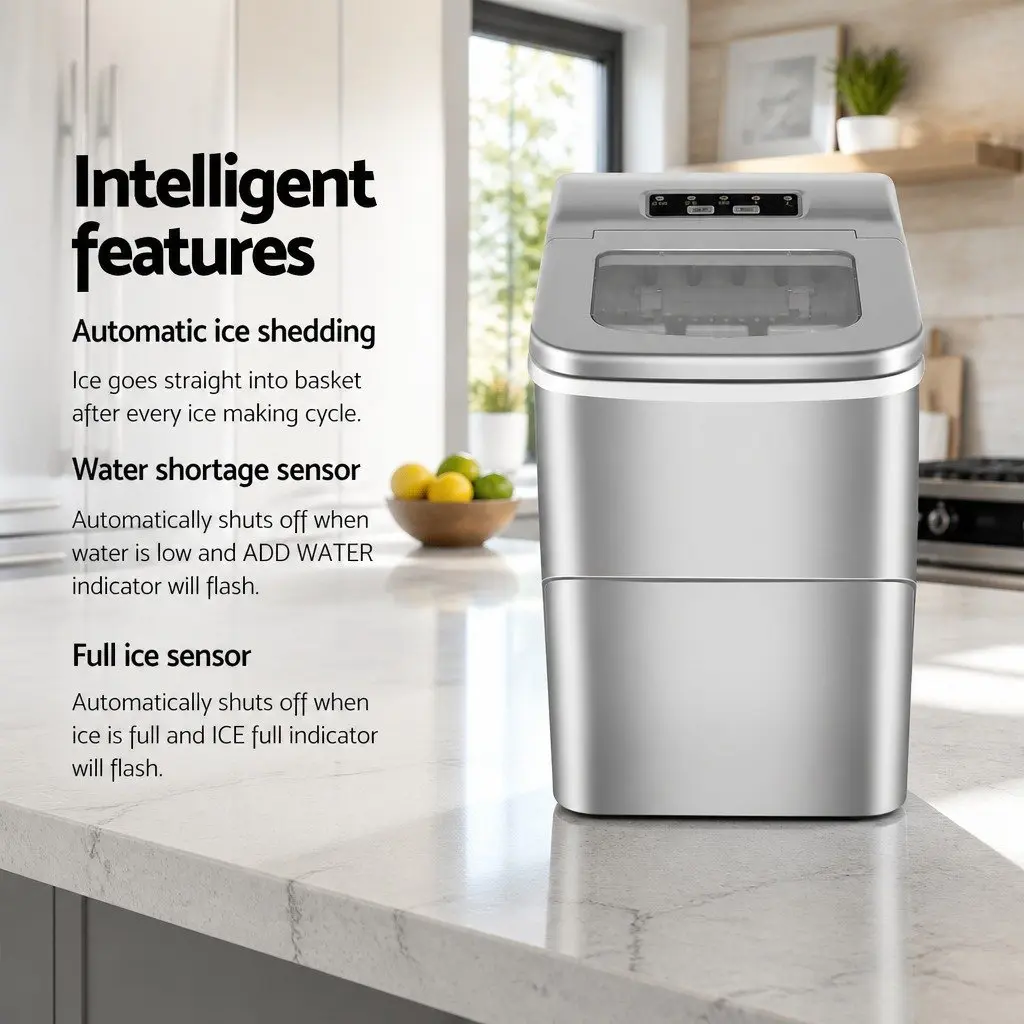 Portable Ice Maker Silver Compact 12kg Daily Production Bullet-Shaped