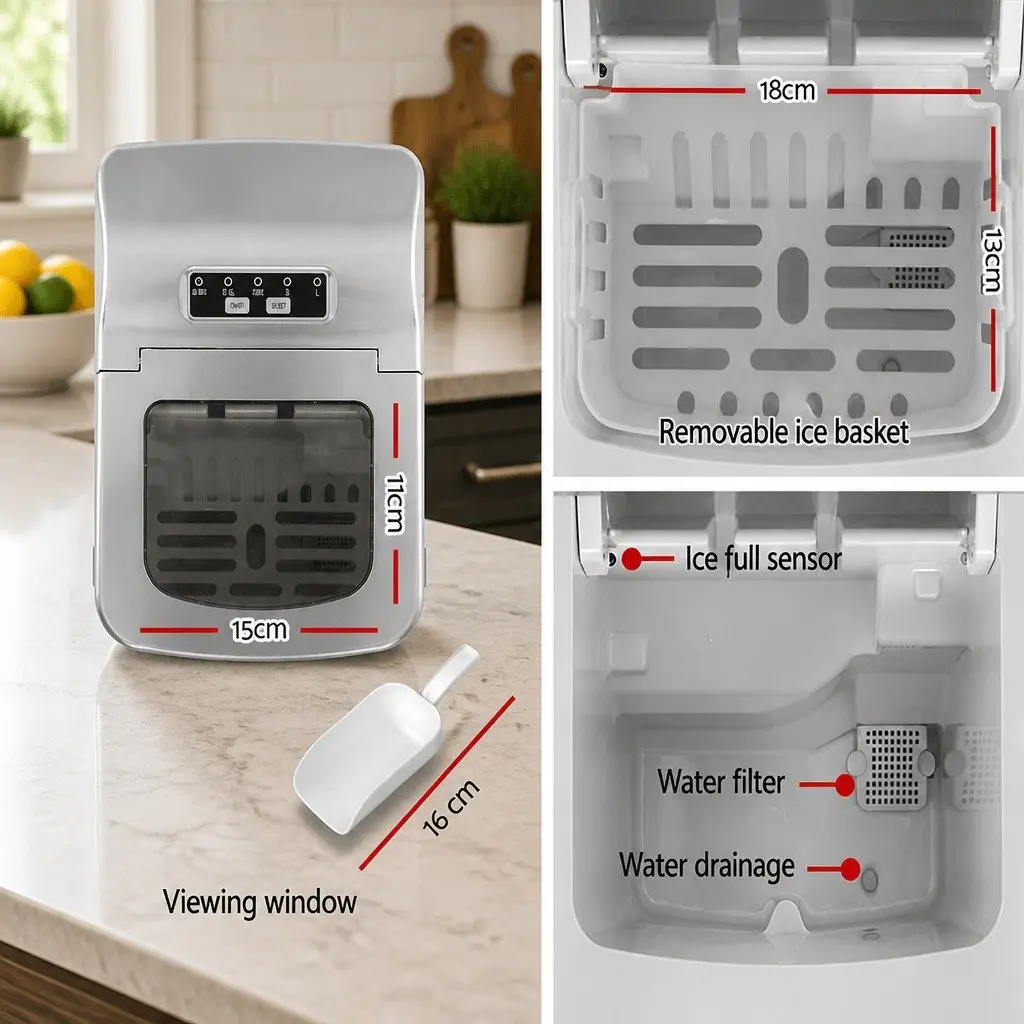 Portable Ice Maker Silver Compact 12kg Daily Production Bullet-Shaped