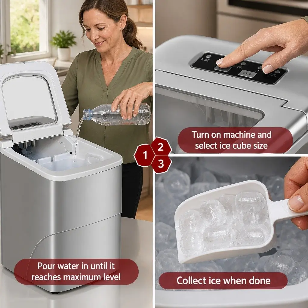 Portable Ice Maker Silver Compact 12kg Daily Production Bullet-Shaped