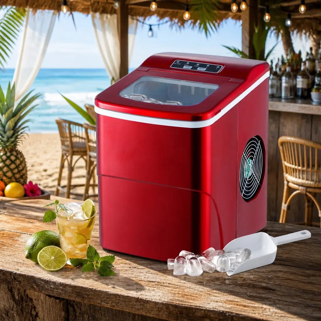 Portable Ice Maker Red 2L Compact Countertop Quick Ice Production