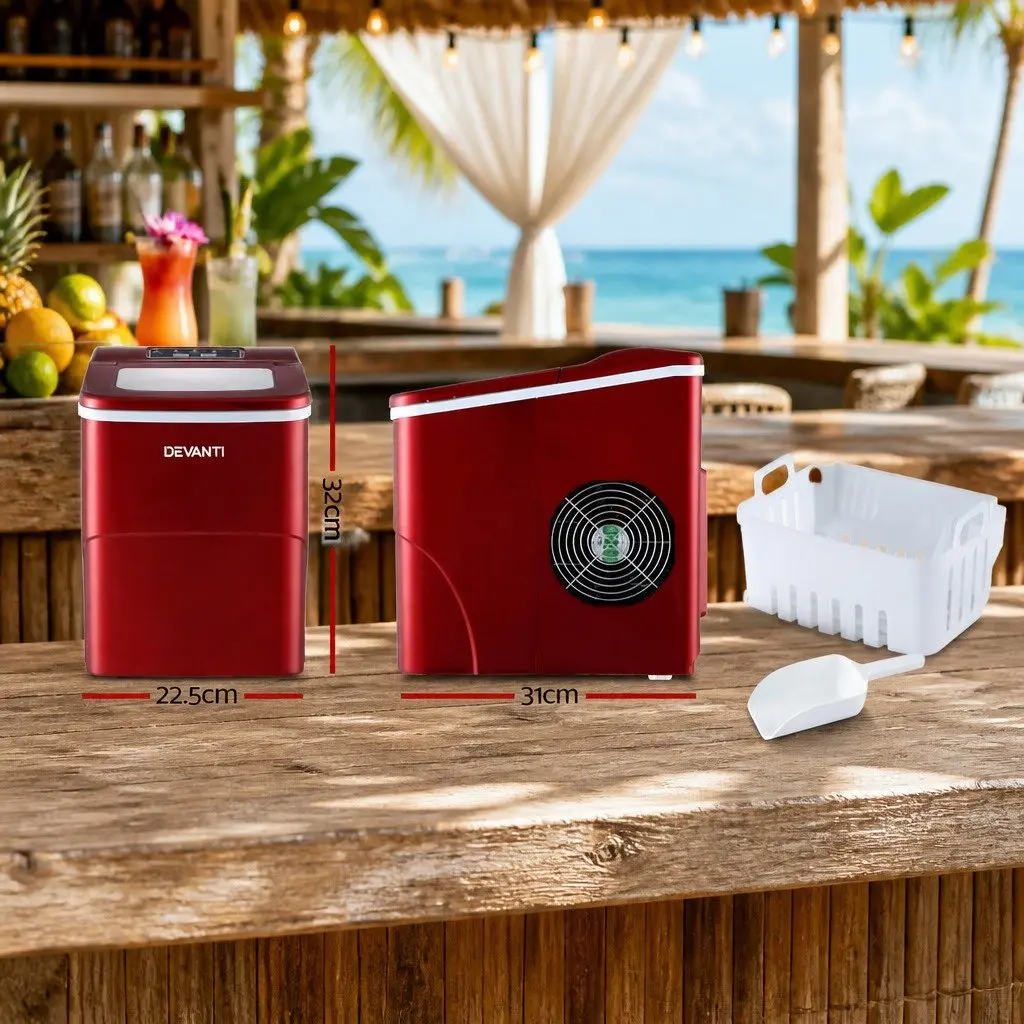 Portable Ice Maker Red 2L Compact Countertop Quick Ice Production