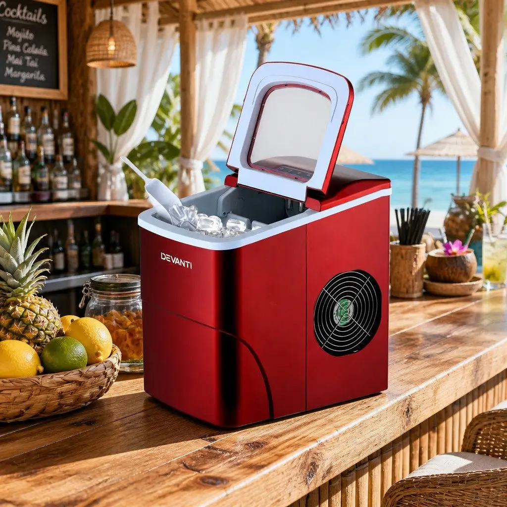Portable Ice Maker Red 2L Compact Countertop Quick Ice Production