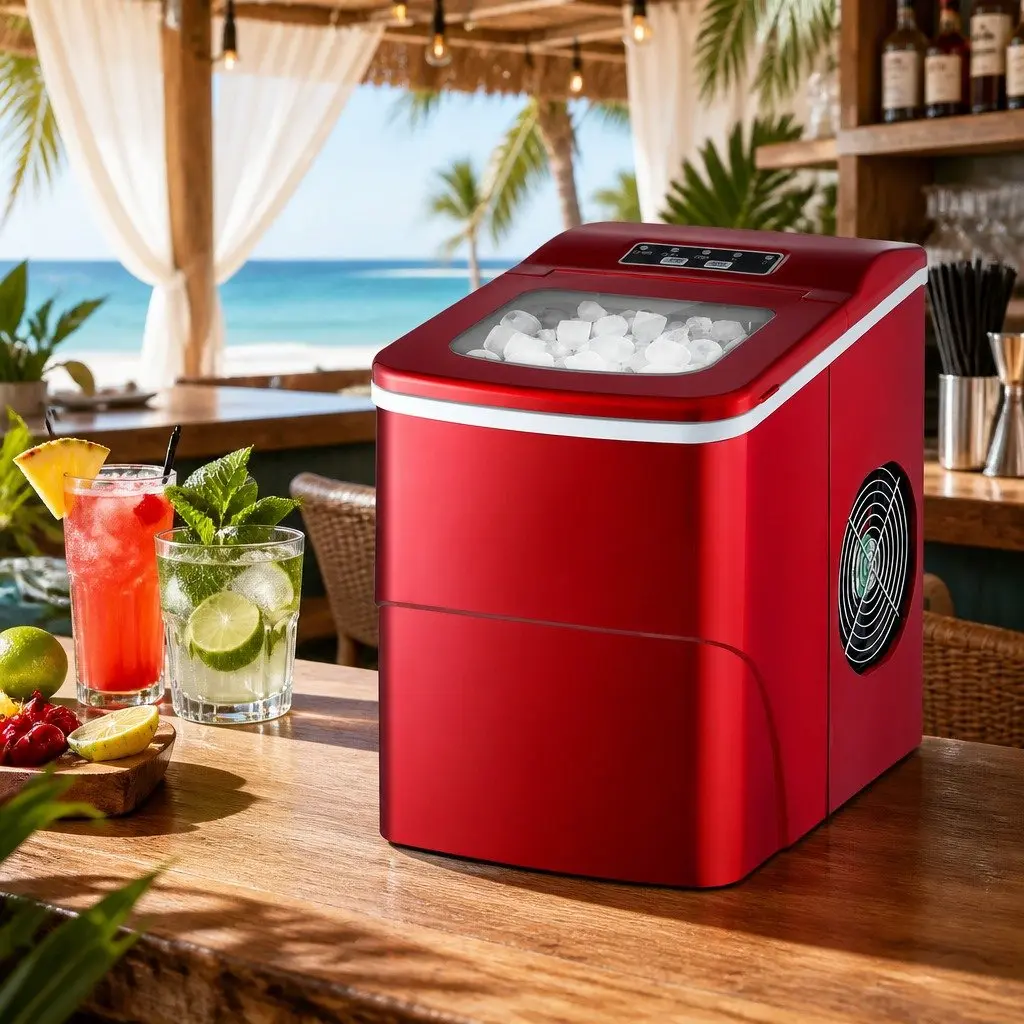 Portable Ice Maker Red 2L Compact Countertop Quick Ice Production