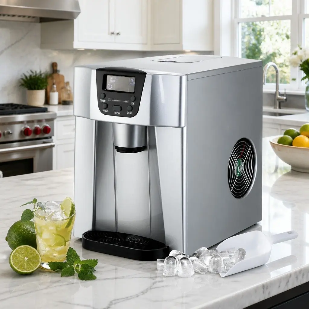Ice Maker Silver 2L Countertop Portable Ice Cube Machine with Water Dispenser