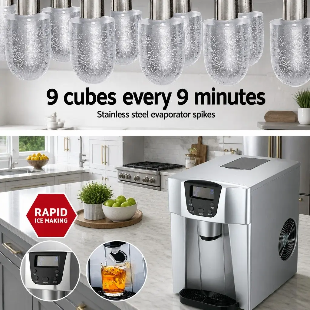 Ice Maker Silver 2L Countertop Portable Ice Cube Machine with Water Dispenser
