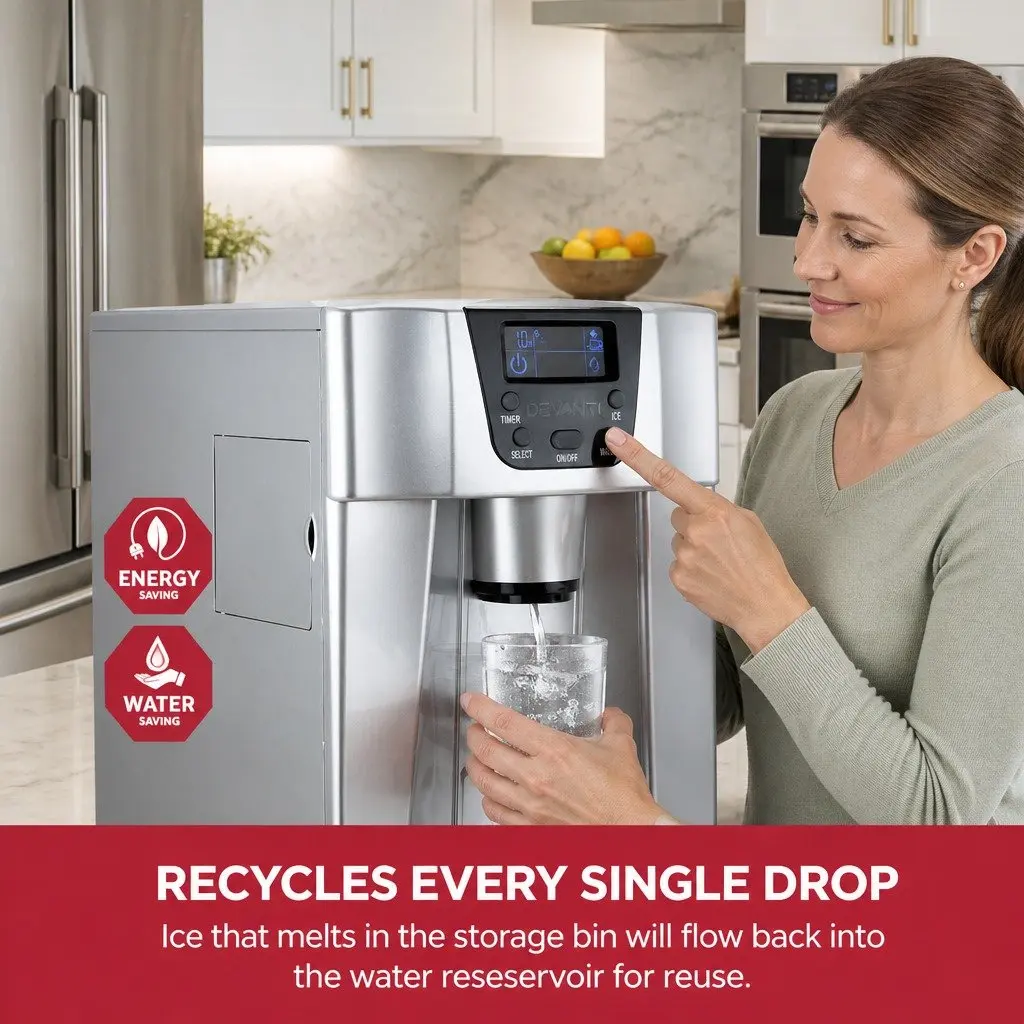 Ice Maker Silver 2L Countertop Portable Ice Cube Machine with Water Dispenser
