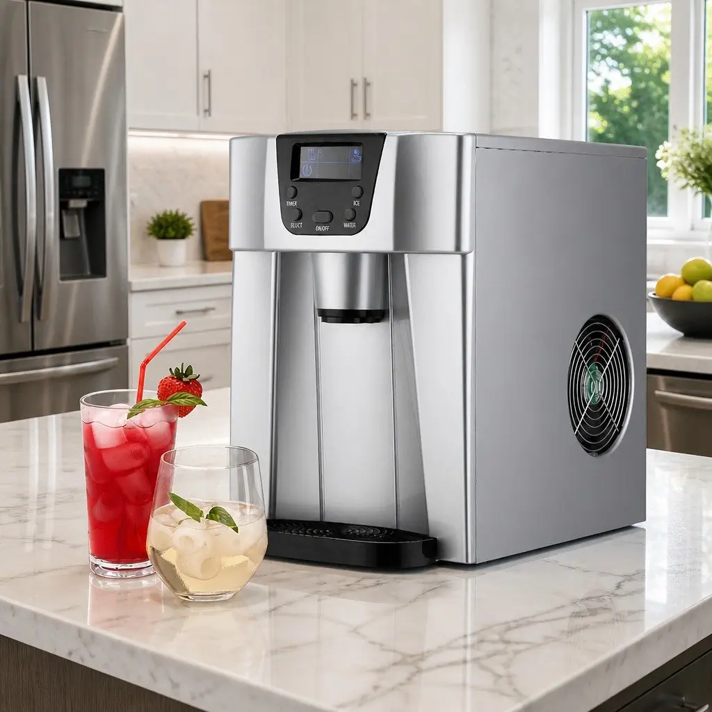 Ice Maker Silver 2L Countertop Portable Ice Cube Machine with Water Dispenser
