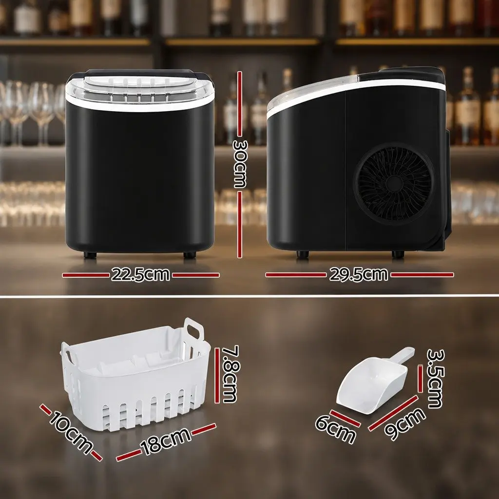 Portable Ice Maker Machine Countertop Ice Cube Tray 12kg Black Compact Bar Home