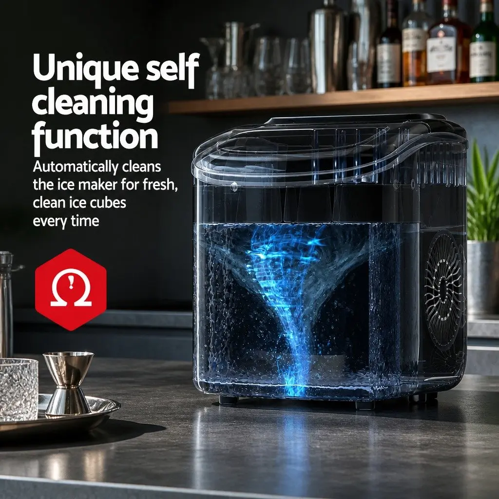 Portable Ice Maker Machine Countertop Ice Cube Tray 12kg Black Compact Bar Home