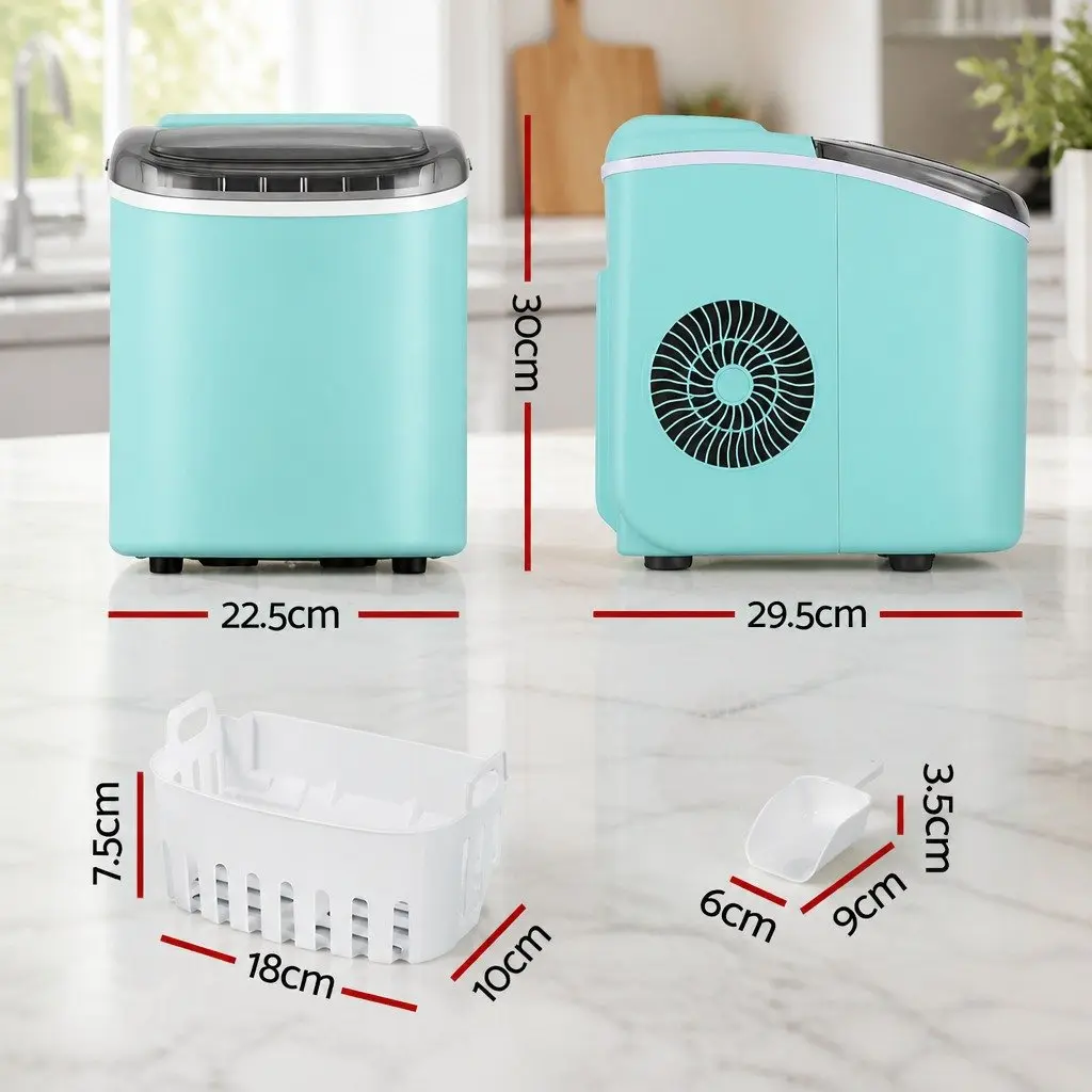 Ice Maker Machine Green Countertop Compact Bullet Shaped Cubes 12kg Daily Production