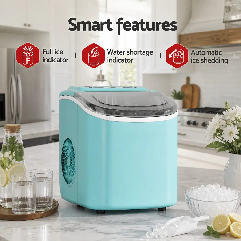 Ice Maker Machine Green Countertop Compact Bullet Shaped Cubes 12kg Daily Production