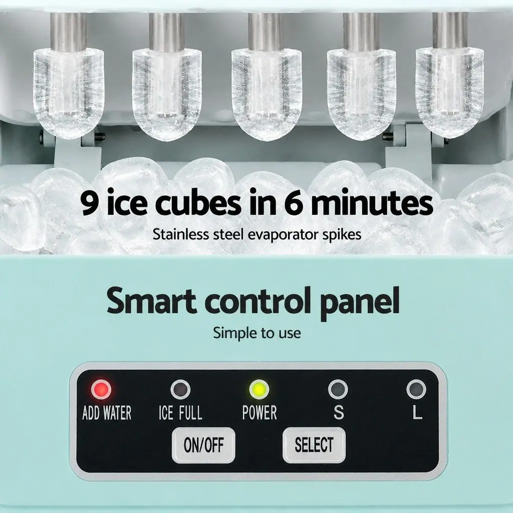 Ice Maker Machine Green Countertop Compact Bullet Shaped Cubes 12kg Daily Production