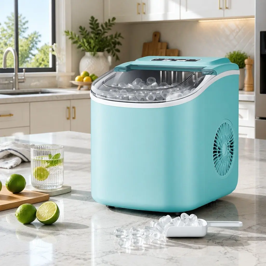 Ice Maker Machine Green Countertop Compact Bullet Shaped Cubes 12kg Daily Production