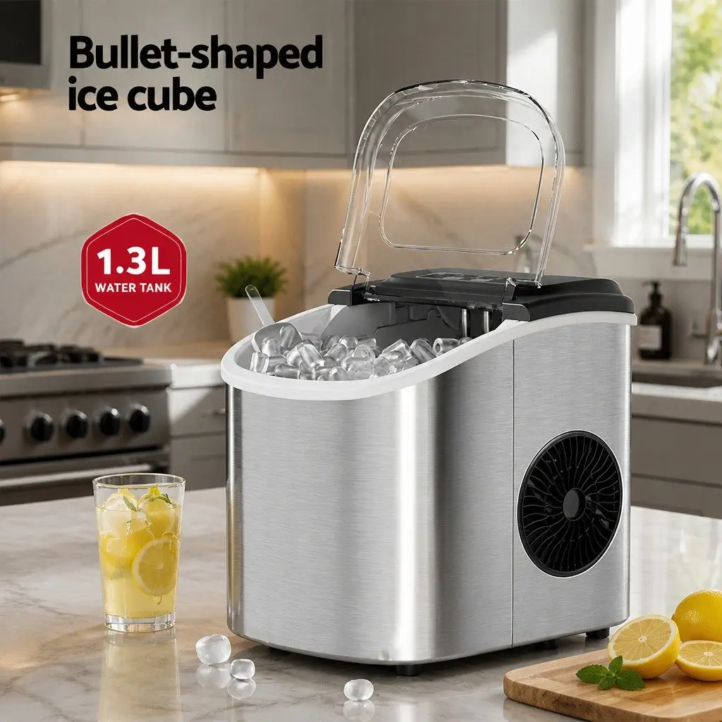 Ice Maker Machine Silver Portable Countertop 12kg Daily Capacity Bullet Cubes