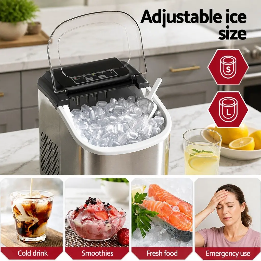 Ice Maker Machine Silver Portable Countertop 12kg Daily Capacity Bullet Cubes