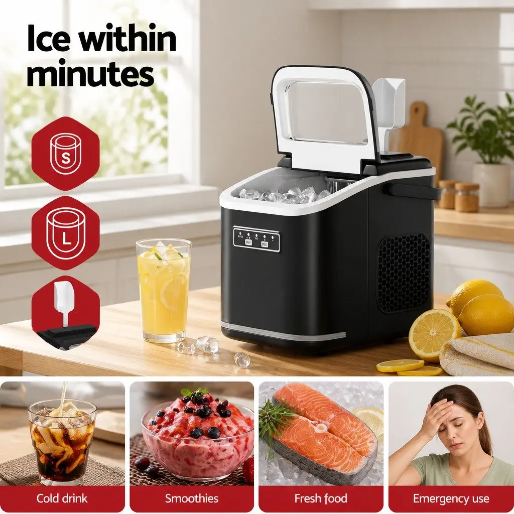 Ice Maker Machine Black Portable Countertop Self Cleaning 12kg