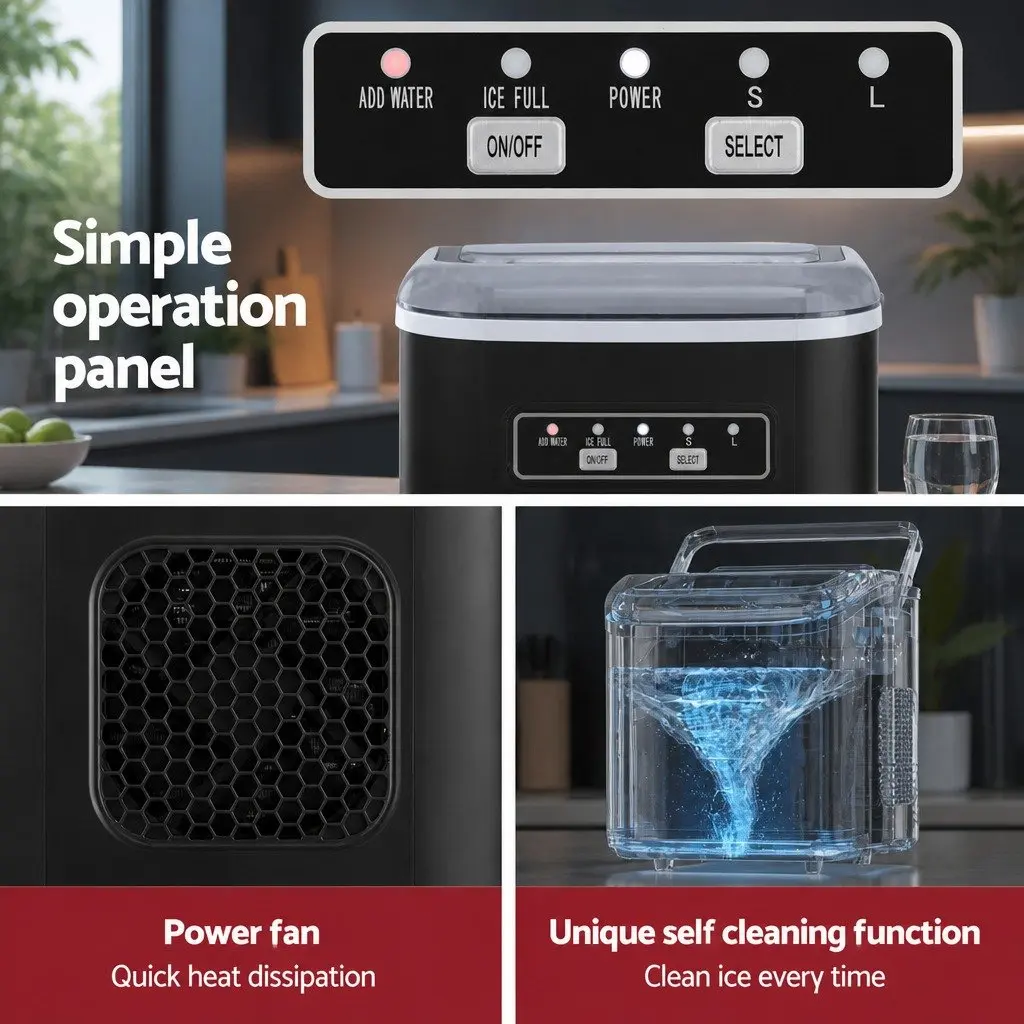 Ice Maker Machine Black Portable Countertop Self Cleaning 12kg