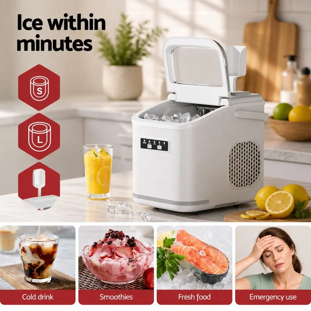 Ice Maker Machine White Portable Countertop Self Cleaning 12kg Daily Production