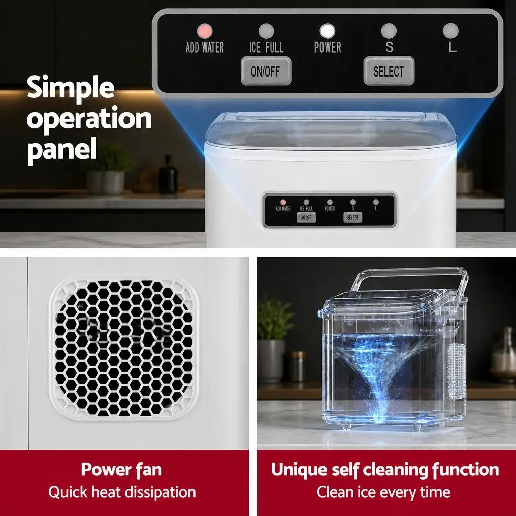 Ice Maker Machine White Portable Countertop Self Cleaning 12kg Daily Production