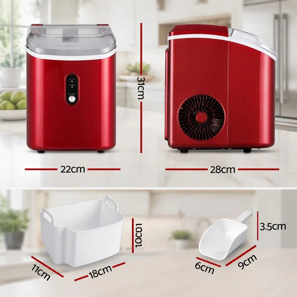 Ice Maker Machine Red Compact Portable Nugget Chewable Ice Cube 15kg Daily Capacity Rapid Ice Production