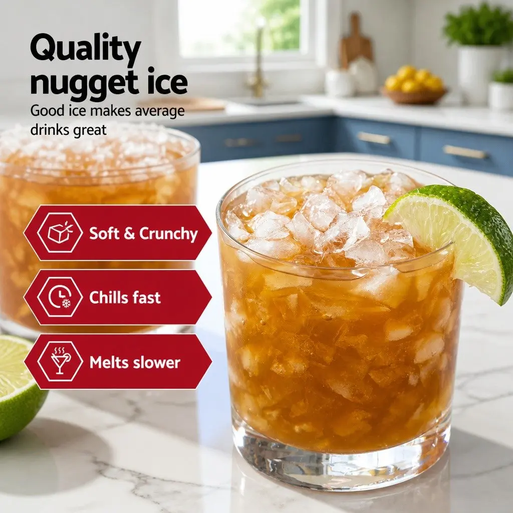 Ice Maker Machine Red Compact Portable Nugget Chewable Ice Cube 15kg Daily Capacity Rapid Ice Production