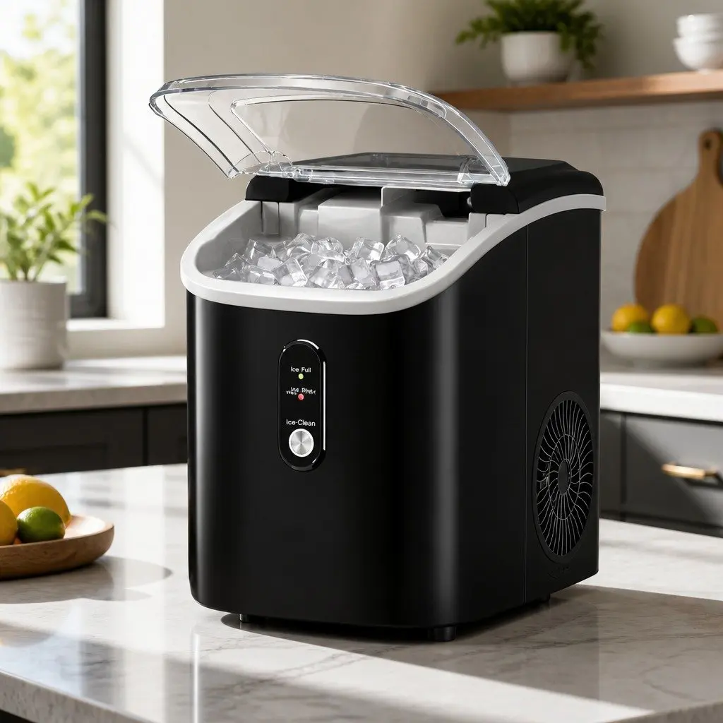 Nugget Ice Maker Machine 15kg Daily Capacity Countertop Portable Black
