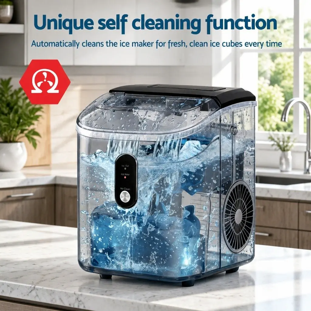Nugget Ice Maker Machine 15kg Daily Capacity Countertop Portable Black