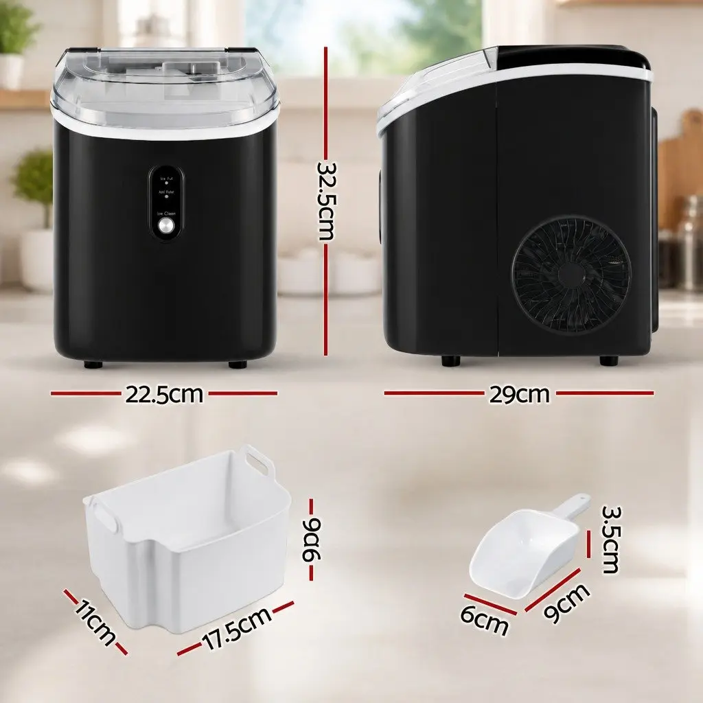 Nugget Ice Maker Machine 15kg Daily Capacity Countertop Portable Black