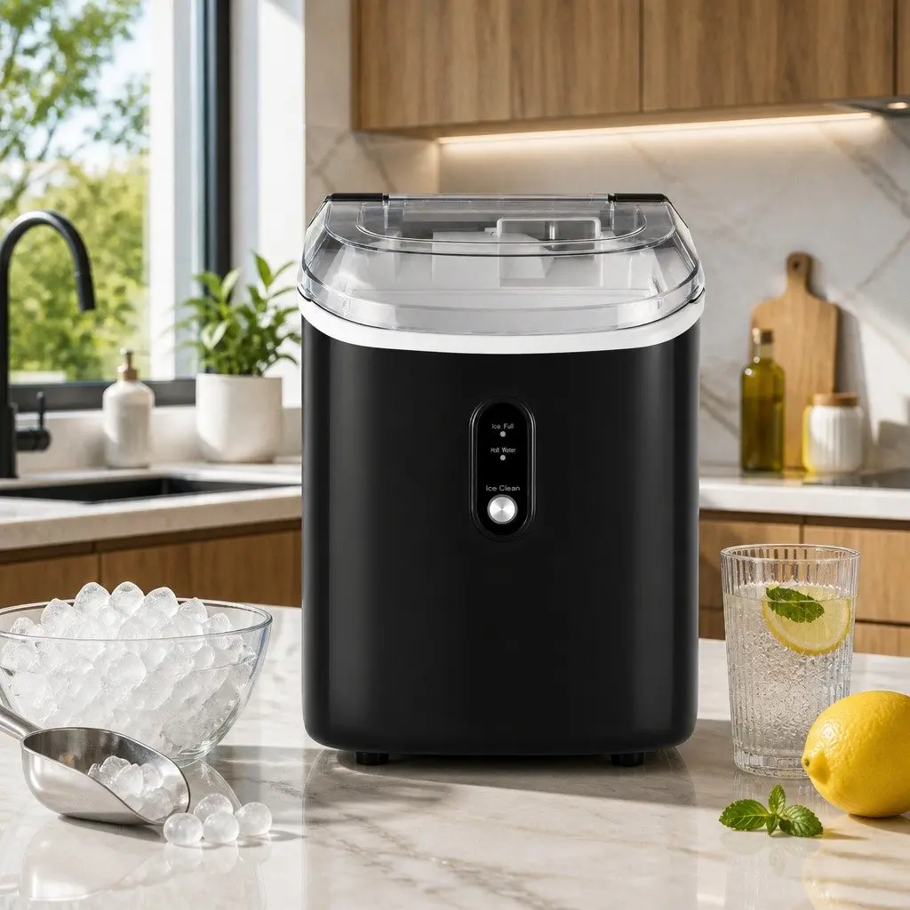 Nugget Ice Maker Machine 15kg Daily Capacity Countertop Portable Black