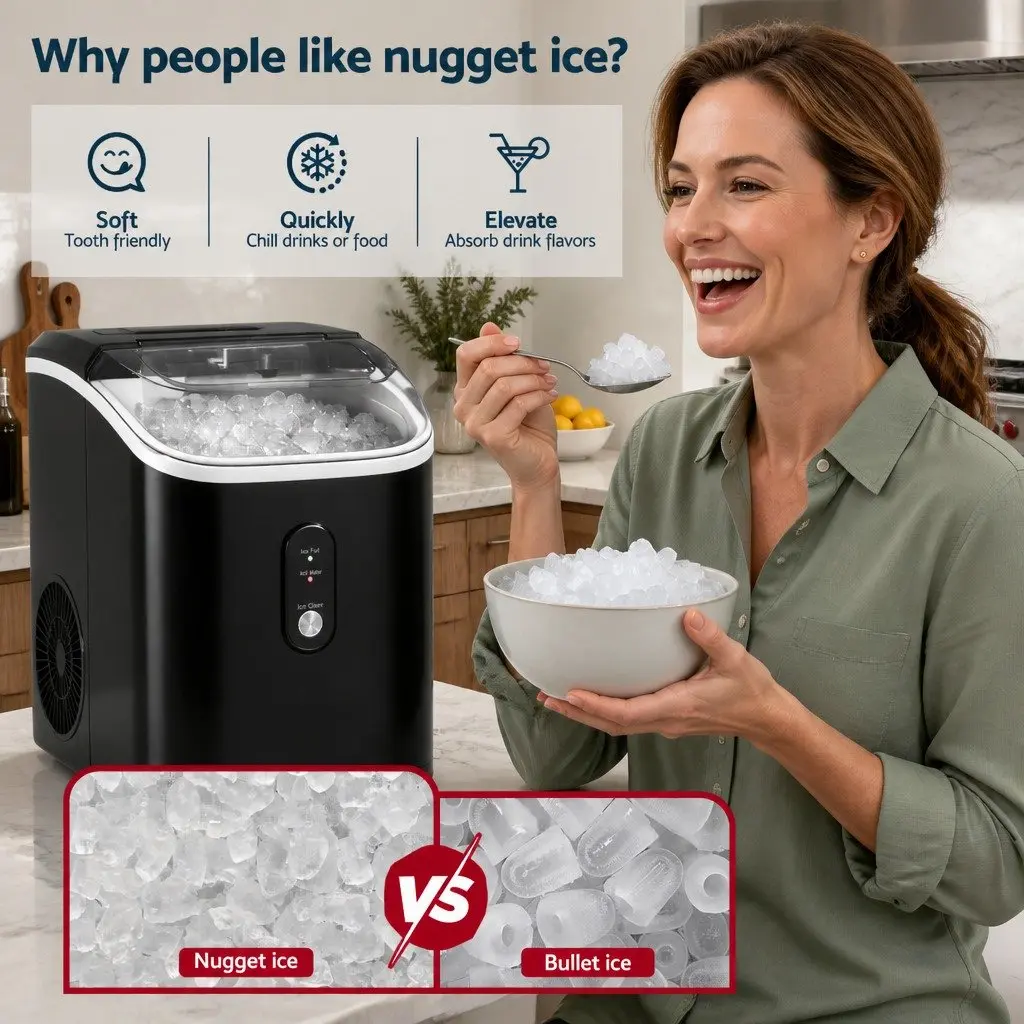 Nugget Ice Maker Machine 15kg Daily Capacity Countertop Portable Black