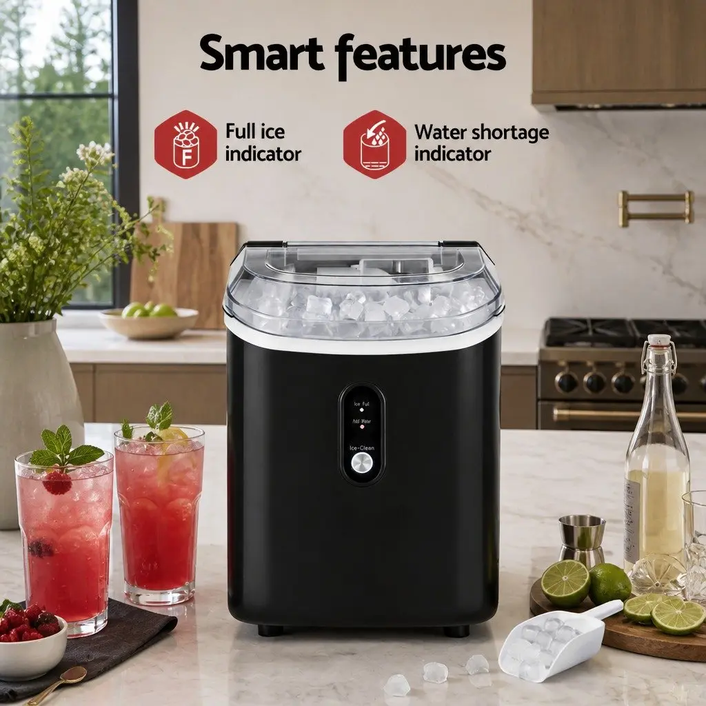 Nugget Ice Maker Machine 15kg Daily Capacity Countertop Portable Black
