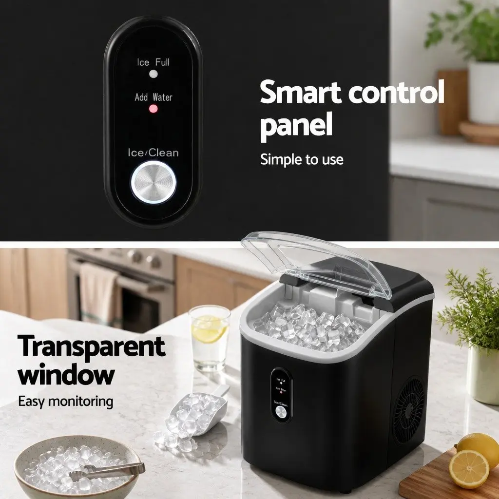 Nugget Ice Maker Machine 15kg Daily Capacity Countertop Portable Black