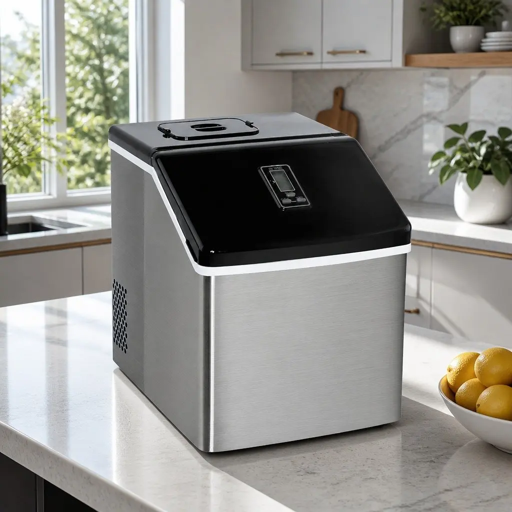 Ice Maker Machine Silver Compact Portable 18kg Daily Production