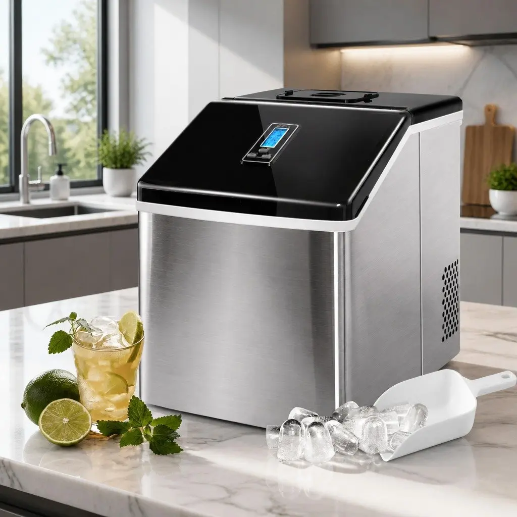 Ice Maker Machine Silver Compact Portable 18kg Daily Production