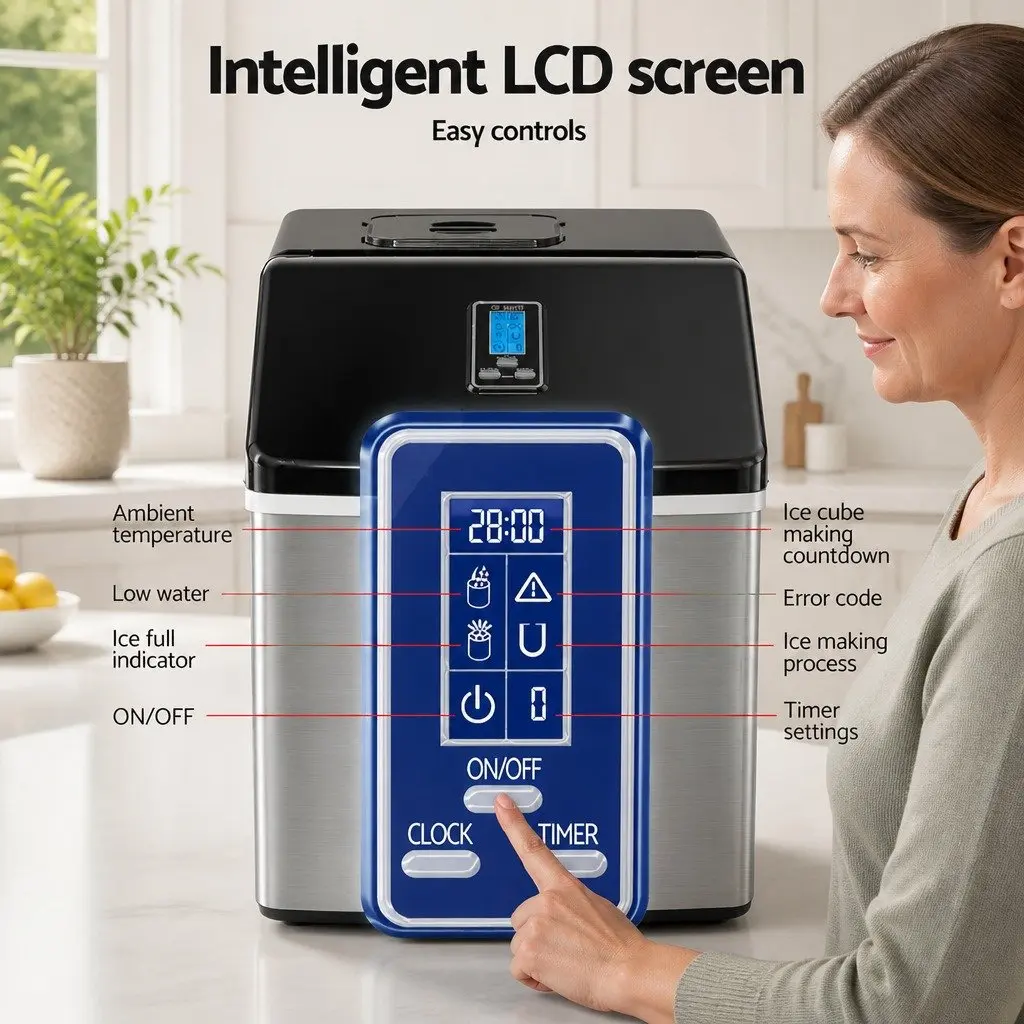 Ice Maker Machine Silver Compact Portable 18kg Daily Production
