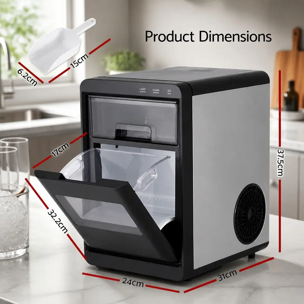 Ice Maker Machine Black Countertop 20kg Nugget Quick Chill Self Cleaning