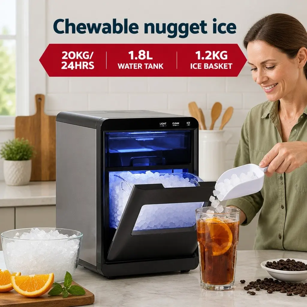 Ice Maker Machine Black Countertop 20kg Nugget Quick Chill Self Cleaning