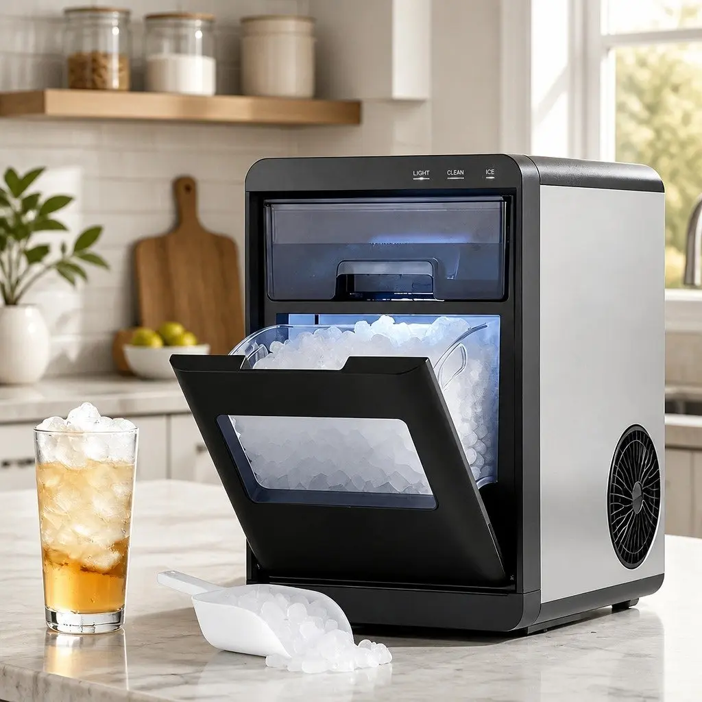 Ice Maker Machine Black Countertop 20kg Nugget Quick Chill Self Cleaning