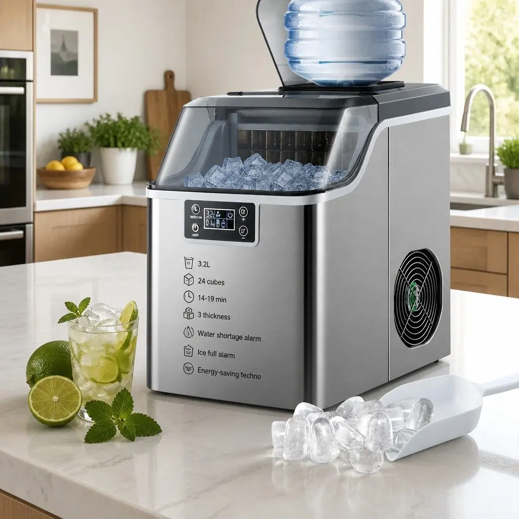 Ice Maker Machine Silver 3.2L Portable Countertop Quick Freezing