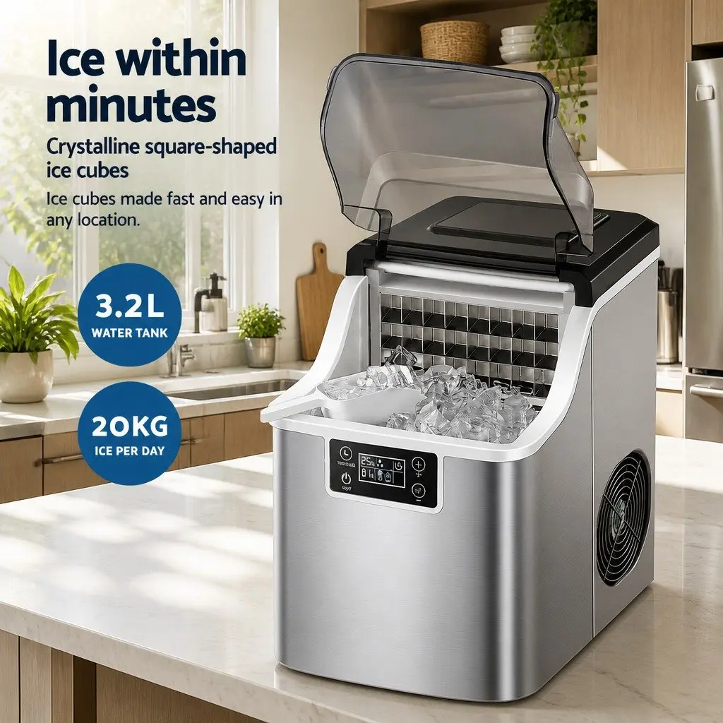 Ice Maker Machine Silver 3.2L Portable Countertop Quick Freezing