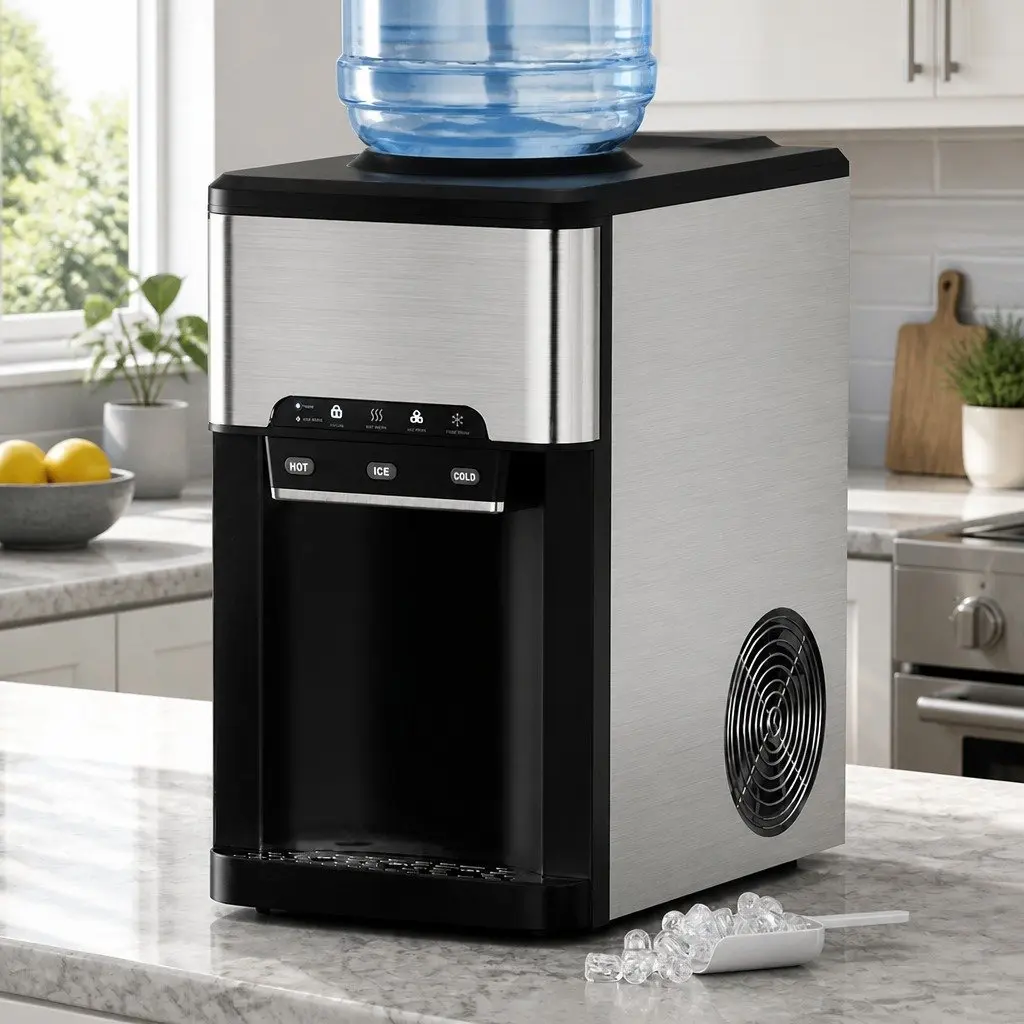 Ice Maker Machine Silver Countertop 20kg 3-in-1 Hot Cold Water Dispenser