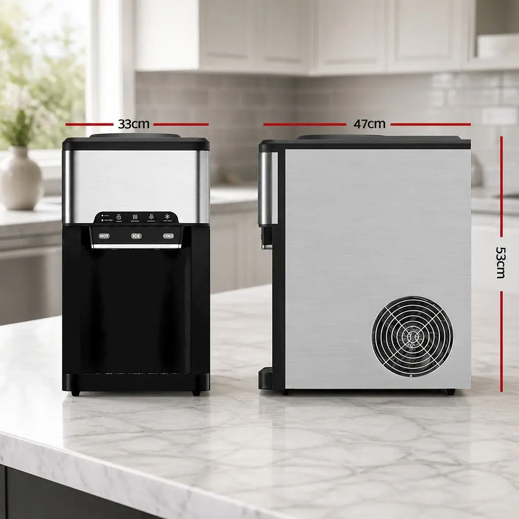 Ice Maker Machine Silver Countertop 20kg 3-in-1 Hot Cold Water Dispenser