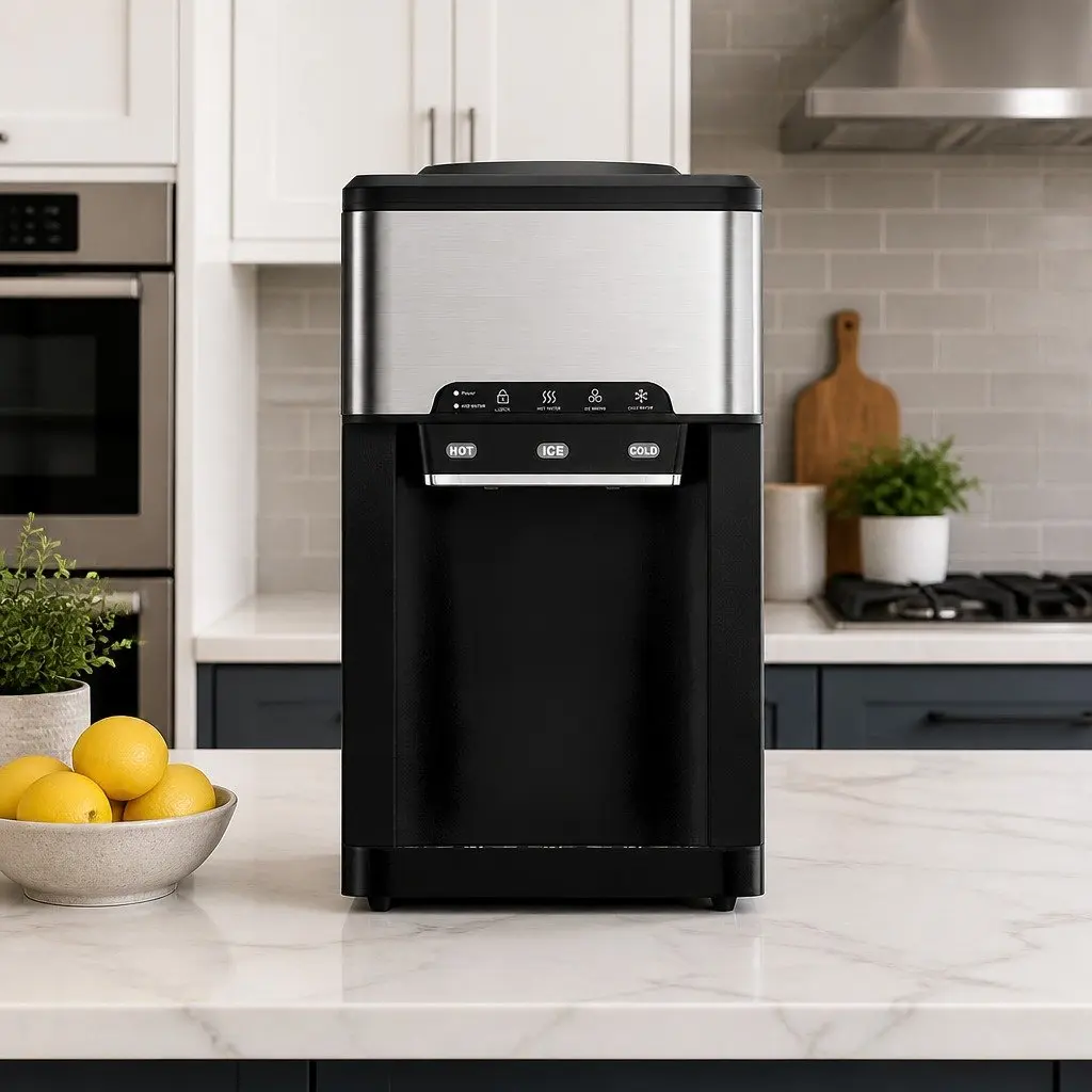 Ice Maker Machine Silver Countertop 20kg 3-in-1 Hot Cold Water Dispenser
