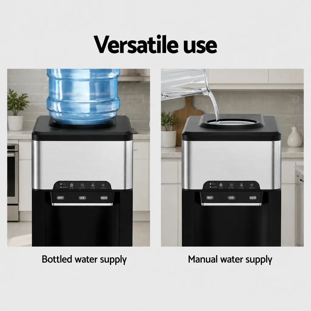 Ice Maker Machine Silver Countertop 20kg 3-in-1 Hot Cold Water Dispenser