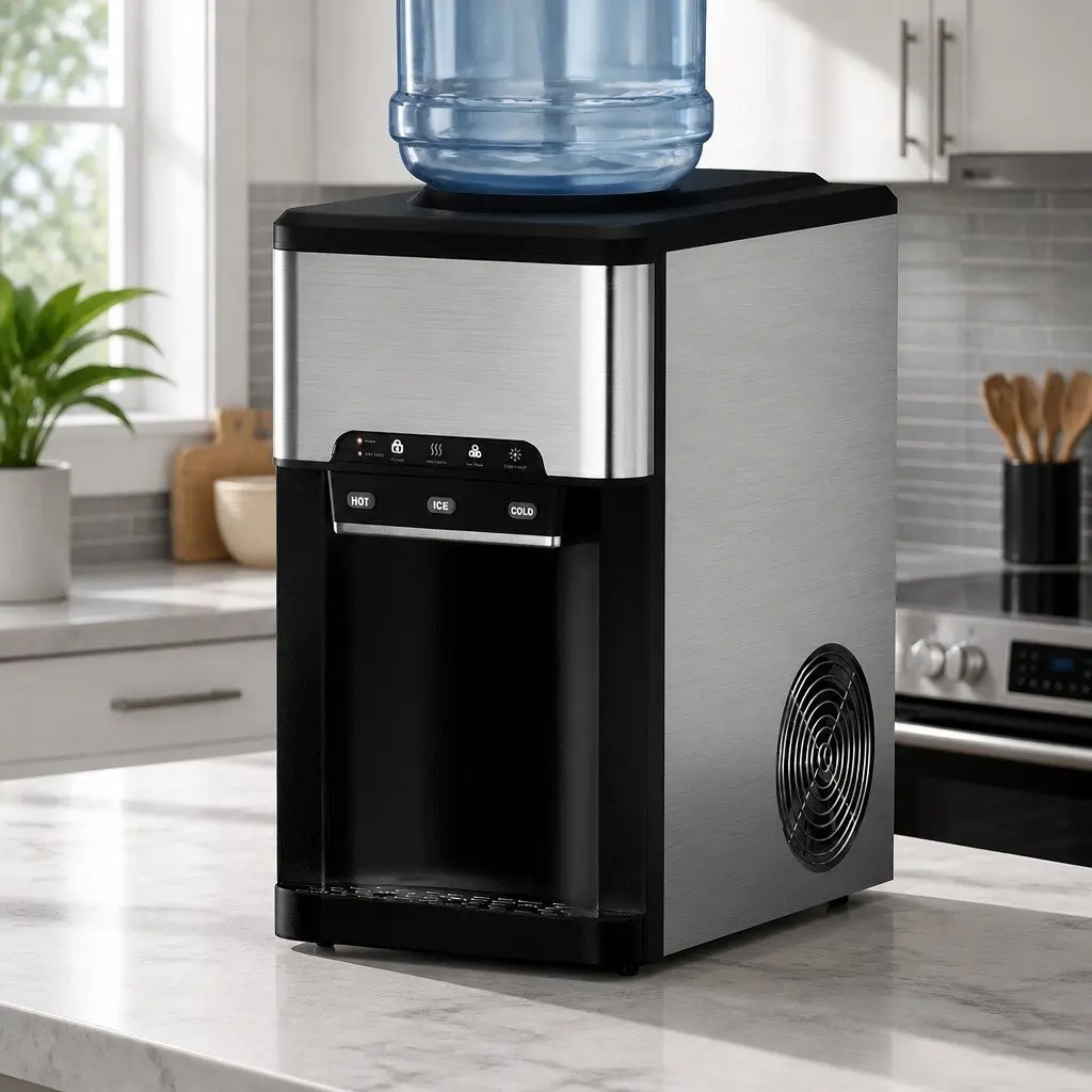 Ice Maker Machine Silver Countertop 20kg 3-in-1 Hot Cold Water Dispenser