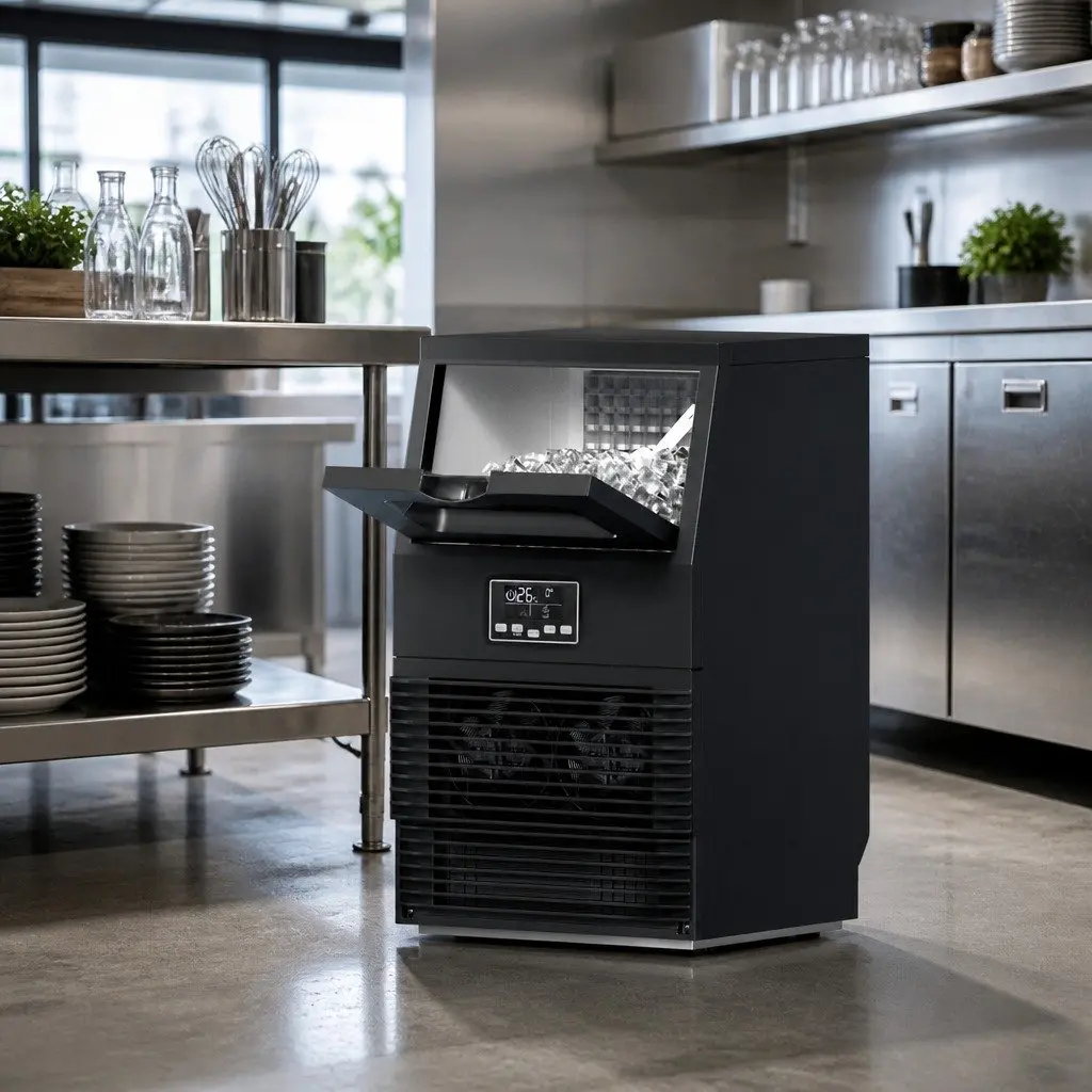 Ice Maker Machine Black 30kg 24 Hours Adjustable Thickness Kitchen Appliance