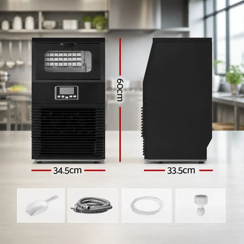 Ice Maker Machine Black 30kg 24 Hours Adjustable Thickness Kitchen Appliance