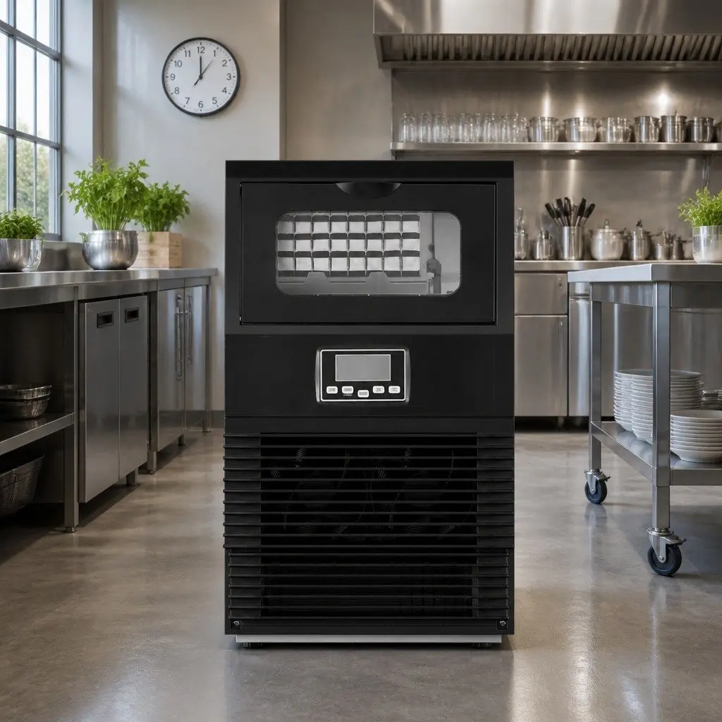 Ice Maker Machine Black 30kg 24 Hours Adjustable Thickness Kitchen Appliance